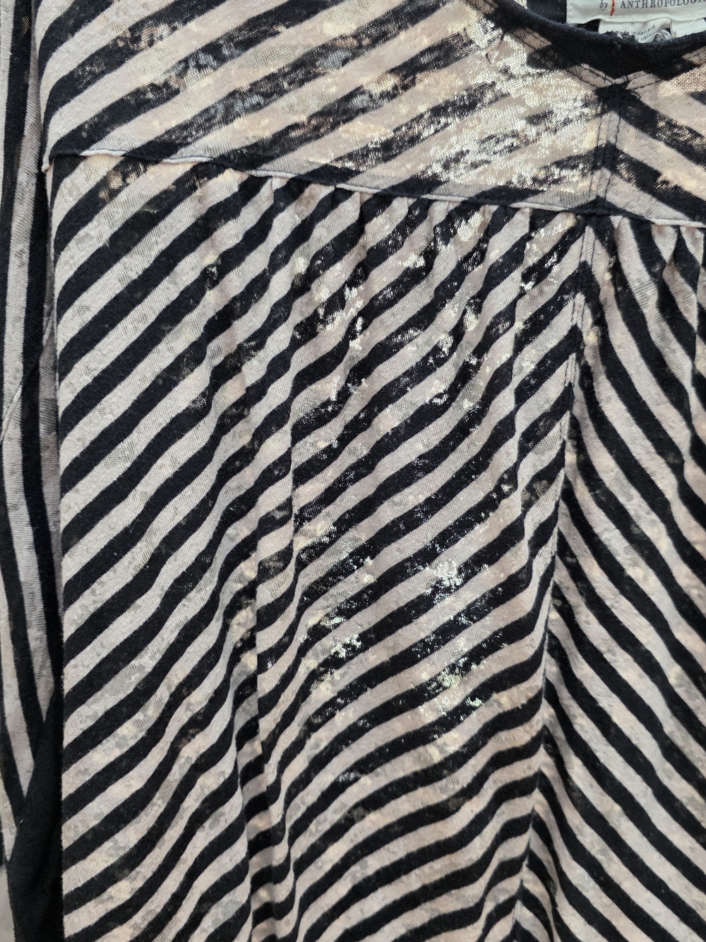 Anthropologie Black and Beige Distressed Sheer V-Neck Top Y2k Small - Picture 4 of 10